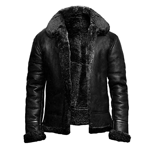 Lederjacke Herren Schwarz: Pilotenjacke Herren Arbeitsjacke Winter Baumwollkleidung Winter College Jacke Herren Wintermantel Kurz Wolle Teddyjacke Mit Fellkragen Winterjacke Trachtenjacke Pelzmantel von RYTEJFES