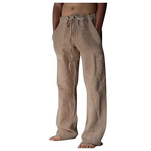 Leinenhose Herren Lang Leichte Sommerhose Loose Fit Baumwolle Freizeithose Strand Lange Hose Große größen Kordelzug Tasche Haremshose Bequem Einfarbig Strandhosen Relaxhose von RYTEJFES