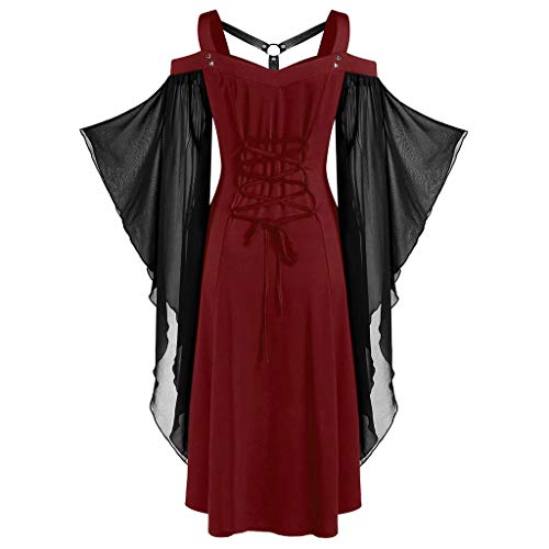 Mittelalter+Kleidung+Damen Sommer Baumwolle Kurzarm Kriegerin Große Größen 52 54 5Xl Mit Korsett Leinen Gothic Kleider Schwarz Corsage Sexy Halloween Renaissance Gothic Historisches Kleid ! L von RYTEJFES