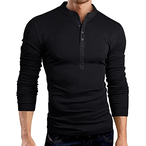 Muskel T-Shirt Herren Langarm Sport Top Casual Langarmshirt mit V-Ausschnitt Einfarbig Basic Shirts Longsleeve Tshirts Slim fit Blusen Tunika Henley Shirt mit Knopfleiste Baumwolle Tshirts von RYTEJFES