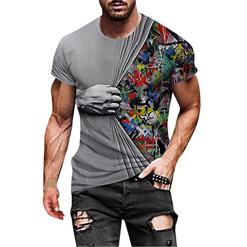 Oversized Tshirt Herren Rundhals Kurzarm Lose Sommer Oberteile Mode T-Shirt mit Los Angeles Grafik Kreativen Buchstaben Vintage Drucken Streetwear Sport Casual Lang Tops 2# von RYTEJFES