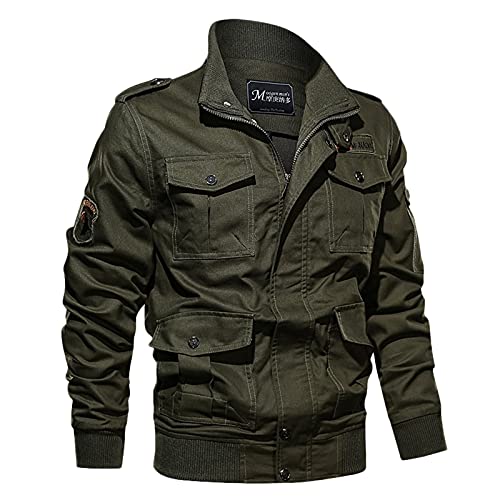 RYTEJFES Army Jacke Herren Winter Warme Übergangsjacke Parka Militär Cargo Jacke mit Multi Taschen Sportlich Outdoorjacke Jagdjacke Stehkragen Fliegerjacke Military Windbreaker Große Größen von RYTEJFES