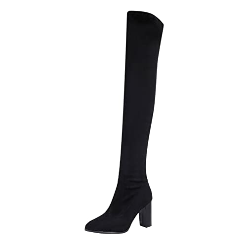 RYTEJFES Boots Damen Winter, Blockabsatz Klassisch Overknee Stiefeletten Stiefel Warme Elegant Rutschfester Vintage Langschaftstiefel Schuhe Kniehoch-Optik Bequeme Gefüttert Weitschaftstiefel Boots von RYTEJFES