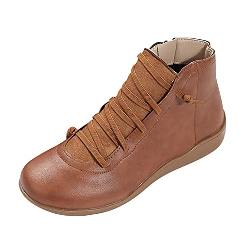 RYTEJFES Cowboyhut Damen, Vintage Casual Ankle Round Cowboystiefel Stiefel Bequeme Flat Retro Herbst Boots Stiefeletten Halbhohe Veloursleder Flach Sale Schuhe Weitschaftstiefel von RYTEJFES