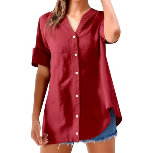 RYTEJFES Damen Bluse Hemd Schwarz Weiße Festliche Blusen Hemdbluse Lang Große Größen Oberteile Musselin Damenblusen Top Blouses for Women Weißes Baumwollbluse Leinenbluse Leinenhemd Für Weiß von RYTEJFES