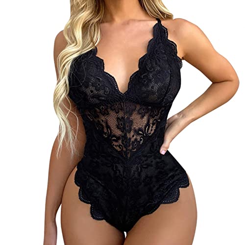 RYTEJFES Damen Einteiler Dessous Erotisch für Sex Spitze Overall Sexy Lingerie Aushöhlen Body Schwarzless Open Crotch Pyjamas Teddy Babydoll Bodysuit Erotik Unterwäsche Nachtwäsche Reizwäsche von RYTEJFES