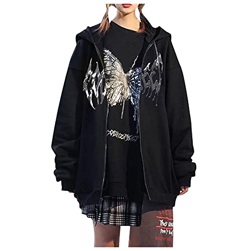 RYTEJFES Damen Gothic Jacke mit Kapuze Witchcraft Hooded Sweatshirt Rock Pullover Hoodie mit Reißverschluss Schuhe Schmuck Moon Druck Schwarz Punk Harajuku Stil Vintage Karneval Fasching Kostüm von RYTEJFES