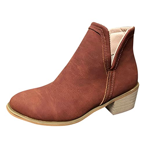 RYTEJFES Damen Herbstschuhe, Retro Herbst Bequeme Casual Stiefeletten Schuhe Flat Round Vintage Ankle Westernstiefel Stiefel Flach Veloursleder Weiter Schaft Halbhohe Boots Cowboystiefel von RYTEJFES