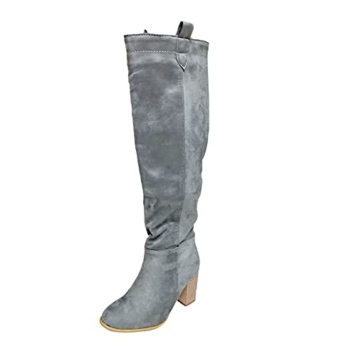 RYTEJFES Damen Schuhe Herbst, Klassisch Wildleder-Optik Bequeme Kniehoch Stiefel Hackenschuhe Overknee Rutschfester Stiefeletten Langschaftstiefel Wildleder Kniehoch Warme Blockabsatz Boots Schuhe von RYTEJFES