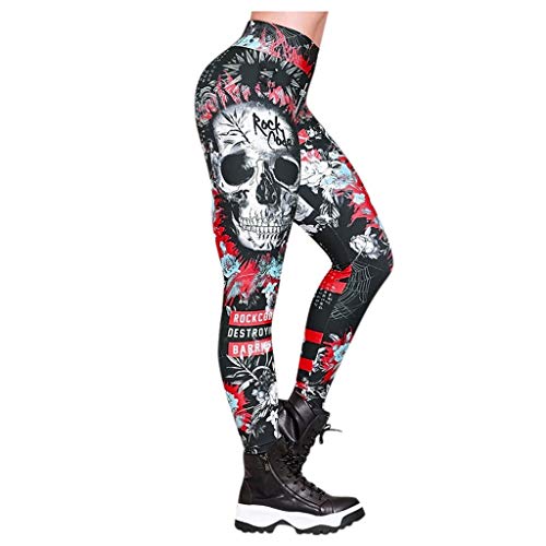 RYTEJFES Damen Sport Leggings mit Totenkopf Print Yoga Hose Eng Fitnesshose Lang Strumpfhose Fitness Tights Jogginghose High Waisted Blickdicht Elastische Sportleggins von RYTEJFES