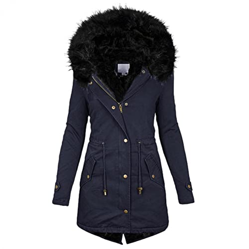 RYTEJFES Damen Winter Jacke Parka Mantel Winterjacke Warm Gefüttert Lang Elegant Sale Wintermantal mit fell Winterparka Übergangsjacke Dicke Warmer Kapuzenjacke Steppjacke Damenmantel von RYTEJFES