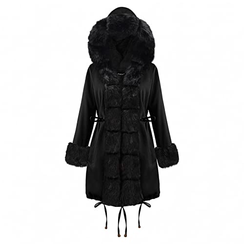 RYTEJFES Damen Wintermantal Lang mit Fell Schwarz Rot Gefüttert Kunstpelz Winterparka Damenmantel Winter Parka Mantel Jacke Fleecemantel Fleecejacke Steppjacke Plüschmantel Übergangsjacke Winterjacke von RYTEJFES