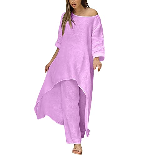 RYTEJFES Freizeitanzug Damen Set Elegant Sommer Lang Baumwolle Modern Große Größen Tracksuit Loungewear Sommer Outfits Streetwear Anzug 2 Teiler Hosenanzug Hausanzug Festlich Zweiteiler S von RYTEJFES