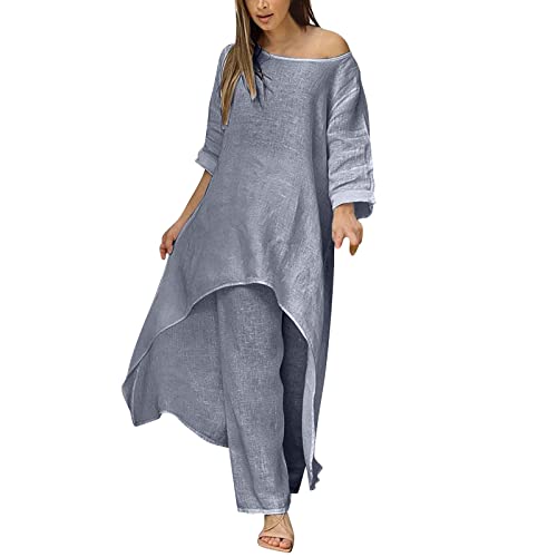 RYTEJFES Freizeitanzug Damen Set Elegant Sommer Lang Baumwolle Modern Große Größen Tracksuit Loungewear Sommer Outfits Streetwear Anzug 2 Teiler Hosenanzug Hausanzug Festlich Zweiteiler S von RYTEJFES