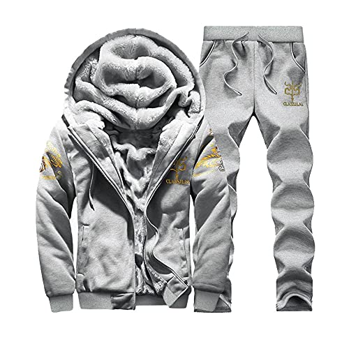 RYTEJFES Gefütterte Jogginganzug Herren mit kapuze Trainingsanzug Winter Warm Kapuzenjacke Sportanzug mit Gefütterte Männer Casual Sweatjacke Jogginghose Kombiteil Kapuzenpullover Traininghose Set von RYTEJFES