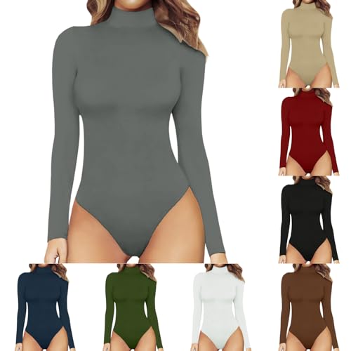 RYTEJFES Grey grau Body Damen Langarm Rollkragen Bodysuit Fleece Langarmbody Long Sleeve Thermo Bodies von RYTEJFES