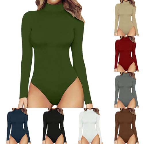 RYTEJFES Grün Body Damen Langarm Rollkragen Bodysuit Fleece Langarmbody Long Sleeve Thermo Bodies von RYTEJFES