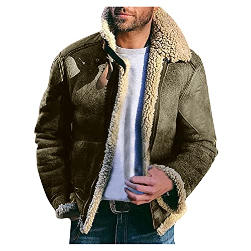 RYTEJFES Herren Fliegerjacke Leder Gefüttert Teddy-Fleece Kunstleder Bomberjacke Pilotenjacke Lederjacke Cargo Militär Pilot Winter Jacke Softshelljacke Bomber Army Übergangs Feldjacke Bikerjacke von RYTEJFES