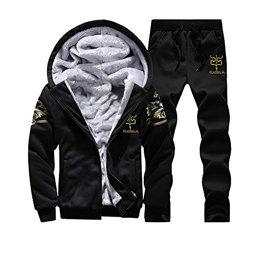 RYTEJFES Herren Jogginganzug Gefüttert Winter Warm Oben+Hose Kapuzenpullover mit Reißverschluss Fleece Langarm Kapuzenjacke Sweatshirt Jacke Outwear Mantel mit Sporthose von RYTEJFES