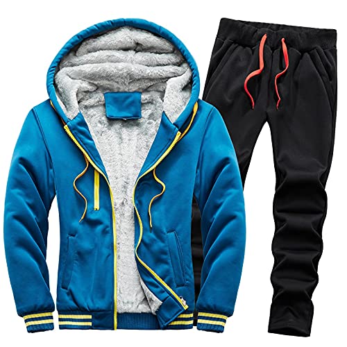 RYTEJFES Herren Jogginganzug Trainingsanzug Winter Warm Sportanzug Männer Fleece-Innenseite Kapuzenjacke mit Reißverschluss +Hosen Jogginghose Zweiteiliger Sportbekleidung von RYTEJFES