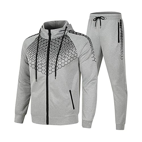 RYTEJFES Herren Sportanzug Jogginganzug Langarm Sweatjacke mit Tasche Outdoor-Sportarten Fitness Kapuzenpullover mit Reißverschluss und Jogginghose Trainingsanzug Sportbekleidung Freizeitanzug von RYTEJFES