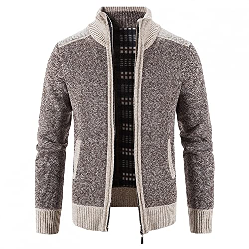 RYTEJFES Herren Strickjacke mit Reissverschluss Dicker Pullover ohne Kapuze Stehkragen Winter Warm Fleece-gefüttert Wintermantel Cardigan mit Reißverschluß und Taschen Feinstrike von RYTEJFES