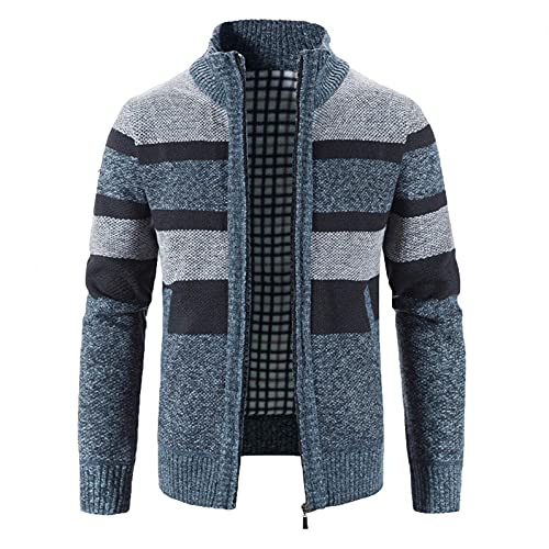 RYTEJFES Herren Strickjacke mit Reissverschluss Dicker Pullover ohne Kapuze Stehkragen Winter Warm Fleece-gefüttert Wintermantel Cardigan mit Reißverschluß und Taschen Feinstrike von RYTEJFES