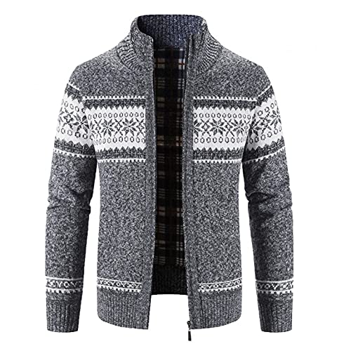 RYTEJFES Herren Strickjacke mit Reissverschluss Dicker Pullover ohne Kapuze Stehkragen Winter Warm Fleece-gefüttert Wintermantel Cardigan mit Reißverschluß und Taschen Feinstrike von RYTEJFES