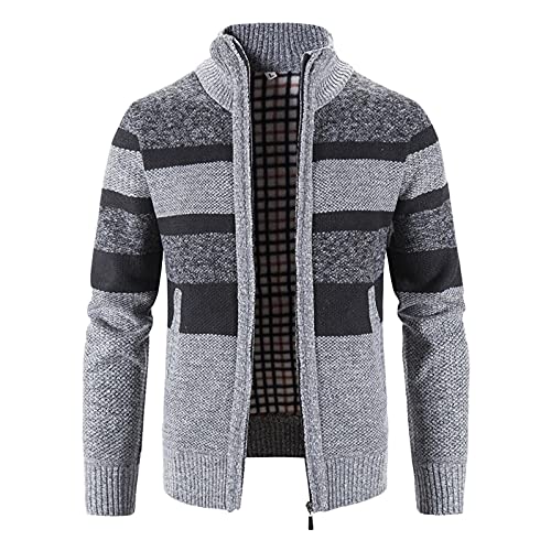 RYTEJFES Herren Strickjacke mit Reissverschluss Dicker Pullover ohne Kapuze Stehkragen Winter Warm Fleece-gefüttert Wintermantel Cardigan mit Reißverschluß und Taschen Feinstrike von RYTEJFES