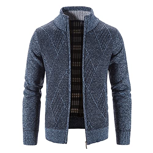 RYTEJFES Herren Strickjacke mit Reissverschluss Dicker Pullover ohne Kapuze Stehkragen Winter Warm Fleece-gefüttert Wintermantel Cardigan mit Reißverschluß und Taschen Feinstrike von RYTEJFES