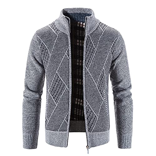 RYTEJFES Herren Strickjacke mit Reissverschluss Dicker Pullover ohne Kapuze Stehkragen Winter Warm Fleece-gefüttert Wintermantel Cardigan mit Reißverschluß und Taschen Feinstrike von RYTEJFES