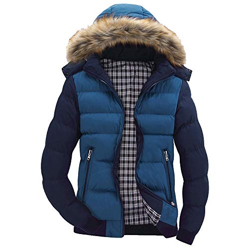 RYTEJFES Herren Winterjacke mit Fell Steppjacke Winter mit Kapuze Winterparka gefüttert Baumwolle Bubble Jacke Mantel für Männer Daunenjacke Outdoor Patchwork Wintermantel Übergangsjacke Thermojacke von RYTEJFES