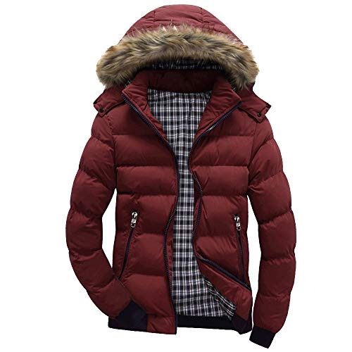 RYTEJFES Herren Winterjacke mit Fell Steppjacke Winter mit Kapuze Winterparka gefüttert Baumwolle Bubble Jacke Mantel für Männer Daunenjacke Outdoor Patchwork Wintermantel Übergangsjacke Thermojacke von RYTEJFES