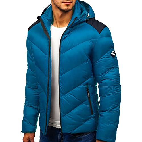 RYTEJFES Herren Winterjacke mit Kapuze übergangsjacke Winter Farbblock Warm Bomberjacke Steppjacke Wintermantel Kunstfell Daunenjacke Leichte Jacket Outdoor Puffer Wattierte Baumwolle Jacke von RYTEJFES