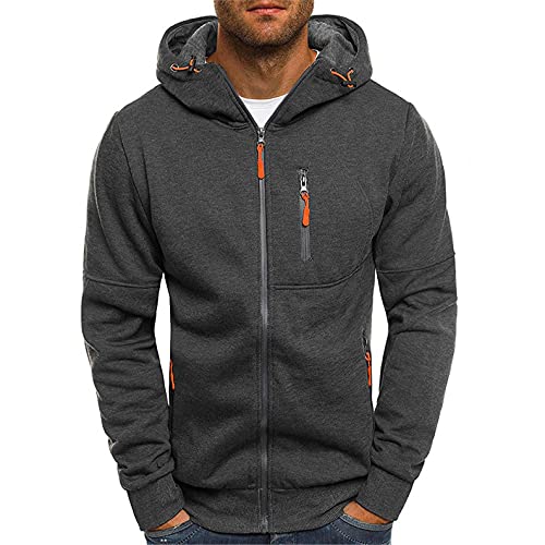 RYTEJFES Herren Zip Hoodie Sweatjacke Kapuzenjacke Kapuzenpulli mit Reißverschluss Langarm Zipper Kapuzenpullover Casual Hooded Sweatshirt Herbst Winter Sweater Tops Blouse Outwear (Dark Gray, XL) von RYTEJFES