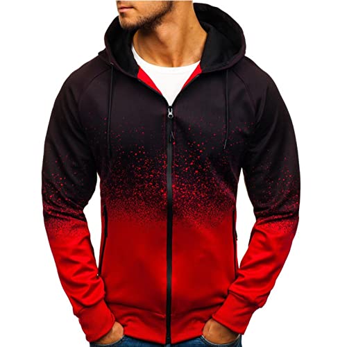 RYTEJFES Herren Zip Hoodie Sweatjacke Kapuzenjacke Kapuzenpulli mit Reißverschluss Langarm Zipper Kapuzenpullover Casual Hooded Sweatshirt Herbst Winter Sweater Tops Blouse Outwear (Red, L) von RYTEJFES