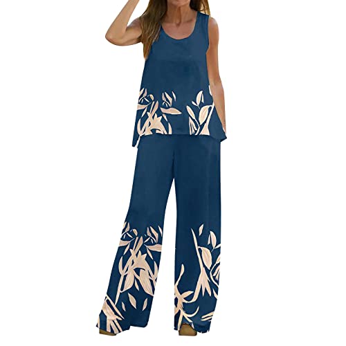 RYTEJFES Hosenanzug Damen Hochzeit Festlich Elegant 2 Teilig Hochzeit Braut Gast Blau 48-50 Tracksuit Loungewear Sommer Outfits Streetwear Freizeitanzug Anzug 2 Teiler Zweiteiler von RYTEJFES