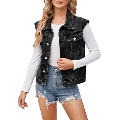 RYTEJFES Jeans Weste Für Damen Ärmellose Kurze Frühling Gilet Jeansweste Damen-Westen Ärmellos Kurz Leichte Damenweste Elegant Sommerweste Leicht Damenwesten Westen Kutte von RYTEJFES