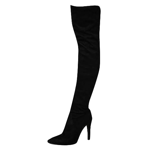 RYTEJFES Knee High Boots, Wildleder Bequeme Wildleder-Optik Klassisch Boots Langschaftstiefel Rutschfester Vintage Blockabsatz Warme Stiefeletten Damenstiefel Overknee Kniehoch Lange Schuhe Stiefel von RYTEJFES