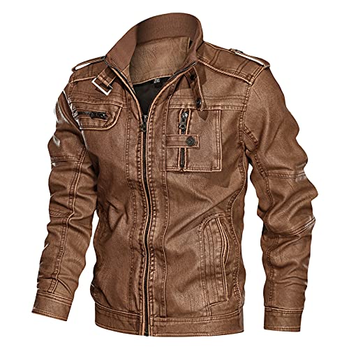 RYTEJFES Lederjacke Herren Vintage Winterjacke Motorradjacke Langarm Bikerjacke Kunstleder Jacke Biker Motorrad Tops Arbeit Mantel Retro Sweatjacke Bomberjacke Pilotenjacke von RYTEJFES