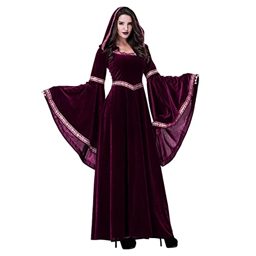 RYTEJFES Mittelalter Kleid Damen Falten Spitze Elegant Lange Hexenkostüm Punk Kleid Gothic mit Renaissance Damenkleid Maxikleid Schnürkleid für Teenager Mädchen von RYTEJFES