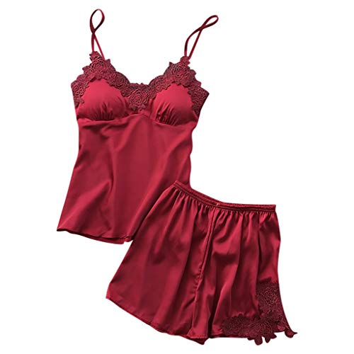 RYTEJFES Outfit Damen Set Elegant Sexy Große Größen Schick Komplett Set Schlafanzug Damen Satin Kurz Pyjama Nachtwäsche Loungewear Ärmellos Silk Sommer XL von RYTEJFES