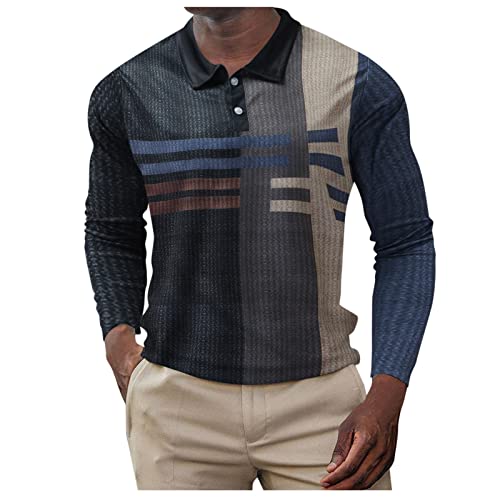 RYTEJFES Poloshirts für Herren Langarm Sweatshirt Pullover Gestreifte Drucken Blousonshirts Revers Langarmshirt Mode Polohemd Regular fit Shirt Oberteile mit knöpfen von RYTEJFES