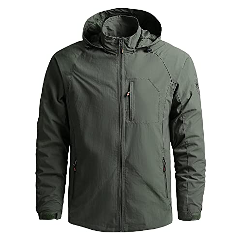 RYTEJFES Regenjacken für Herren Winddichter Jacke mit Kapuze Full Zip Windjacke Atmungsaktiv Leichte Softshelljacke Große Größen Wandern Regenmantel mit Zipper Hooded Wanderjacke Anorak von RYTEJFES