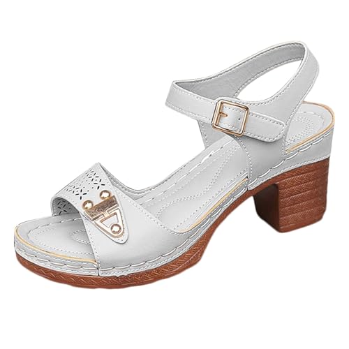 RYTEJFES Sandalen Damen Sommer Mit Absatz Schuhe Für Sandale Breite Füße Weiche High Heels Beige Fussbett Sommerschuhe Bequem Weisse Pumps Silber Damenschuhe Elegant Sandals Women Elegante Weiße von RYTEJFES