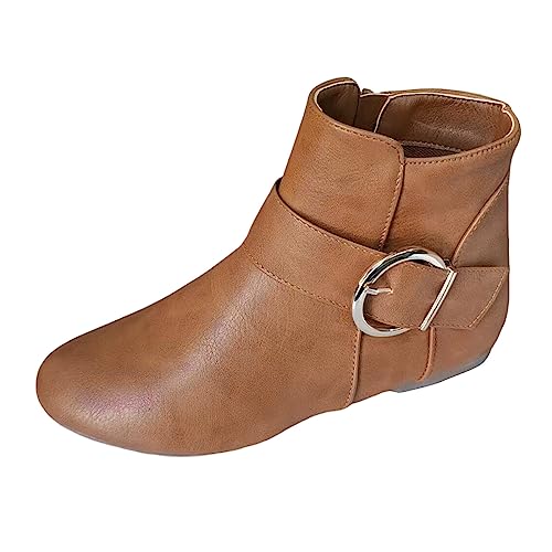 RYTEJFES Schlupfstiefeletten Damen, Sexy Flach Halbhohe Vintage Schuhe Cowboystiefel Herbst Retro Casual Ankle Stiefel Boots Round Bequeme Flat Veloursleder Stiefeletten Schlupfstiefel von RYTEJFES