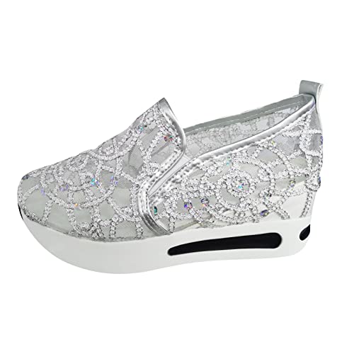 RYTEJFES Sneakers Damen Weiß Damen Silber Schuhe Silber Schuhe Damen Silberne Schuhe Silberne Schuhe Damen Silberne Schuhe Damen Elegant Silberne Sneaker Damen von RYTEJFES