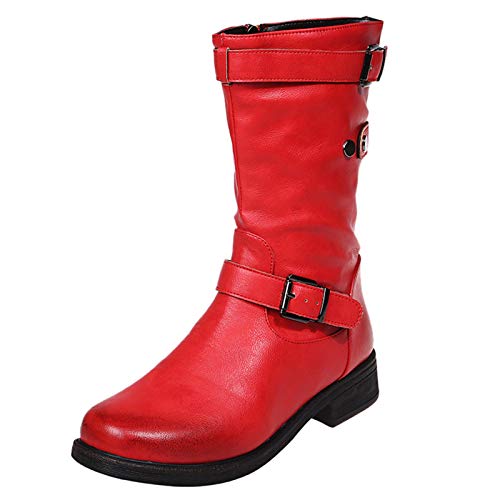 RYTEJFES Stiefel Gefüttert Damen, Lange Flat Winter Snow Weitschaftstiefel Stiefel Gefütterte Sexy Weiter Schaft Flach Stiefeletten Schuhe Veloursleder Casual Round Retro Boots Cowboystiefel von RYTEJFES