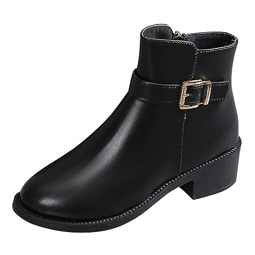 RYTEJFES Stiefletten, Vintage Elegant Halbhohe Casual Cowboystiefel Schuhe Herbst Flach Veloursleder Round Schlupfstiefel Boots Flat Ankle Retro Bequeme Stiefeletten Stiefel von RYTEJFES