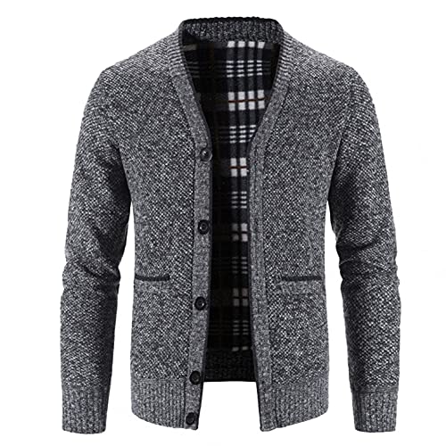 RYTEJFES Strickjacke Herren V-Ausschnitt Pullover ohne Kapuze Sweater Cardigan Feinstrick mit Taschen und Knopfleiste Winter Warm Wolle-gefüttert Wintermantel Winterjacken Übergangsjacke für Männer von RYTEJFES